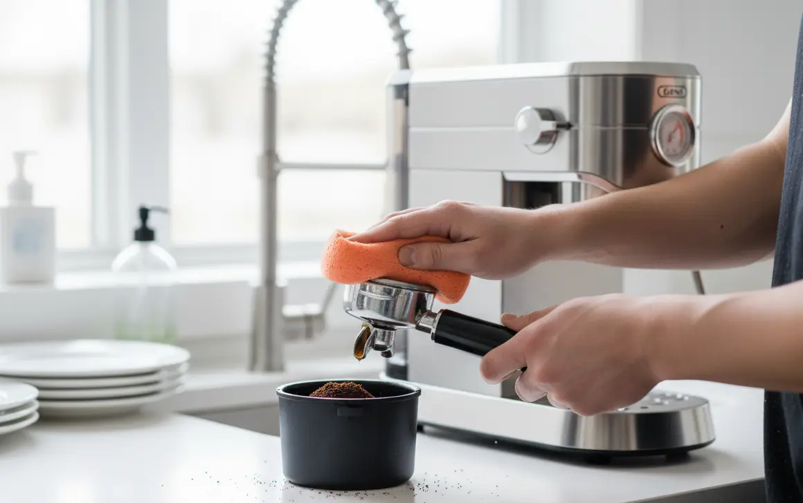 how to clean portafilter after use